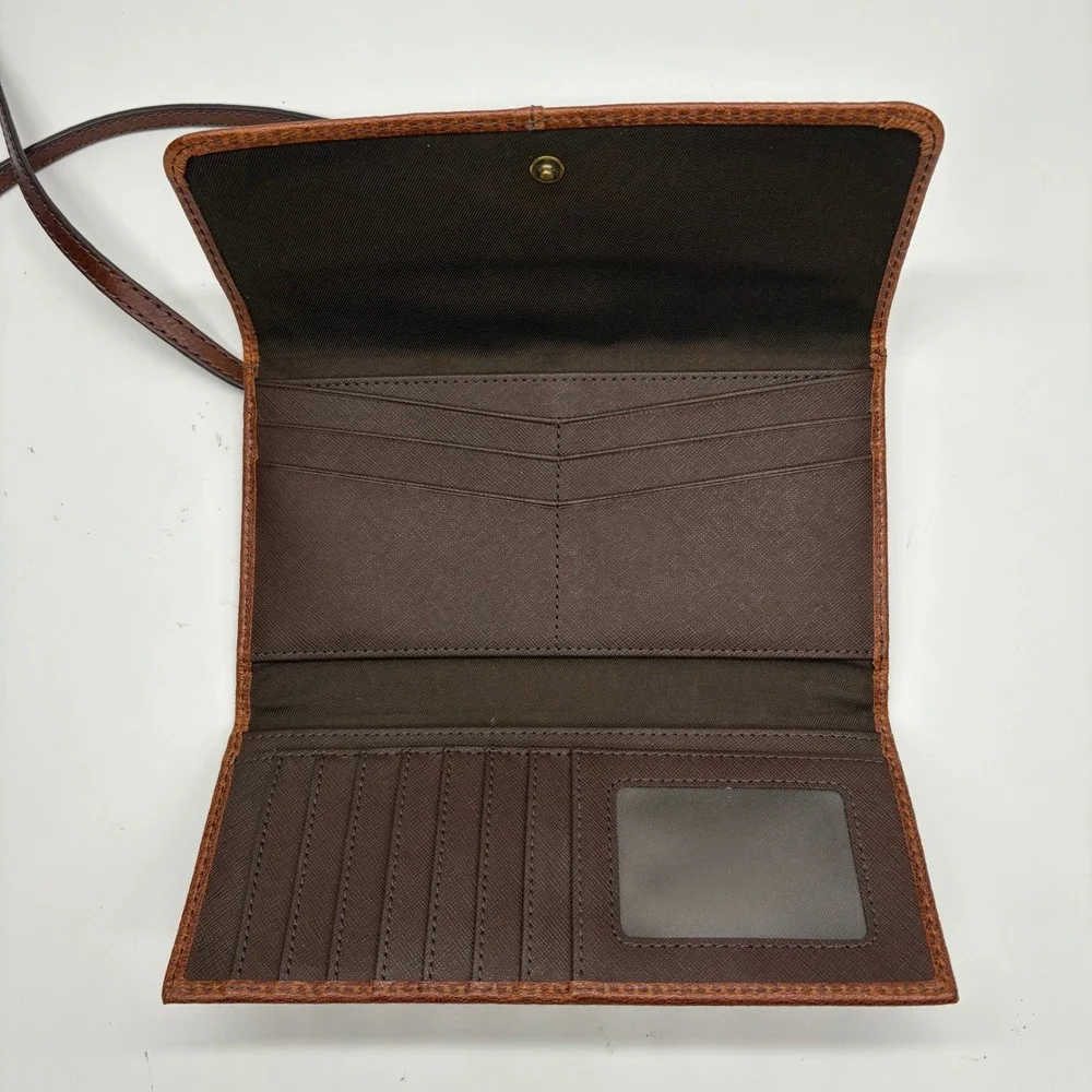 Fossil Brown Leather Crossbody Wallet Clutch Bag‎ Purse